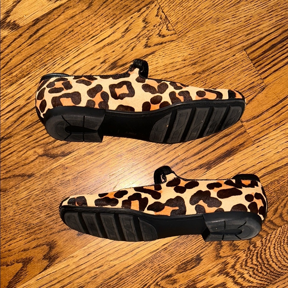 Van Eli Calf Hair Leopard Mary Jane Flats with Black Trim Minimalist Lagenlook - Picture 7 of 9